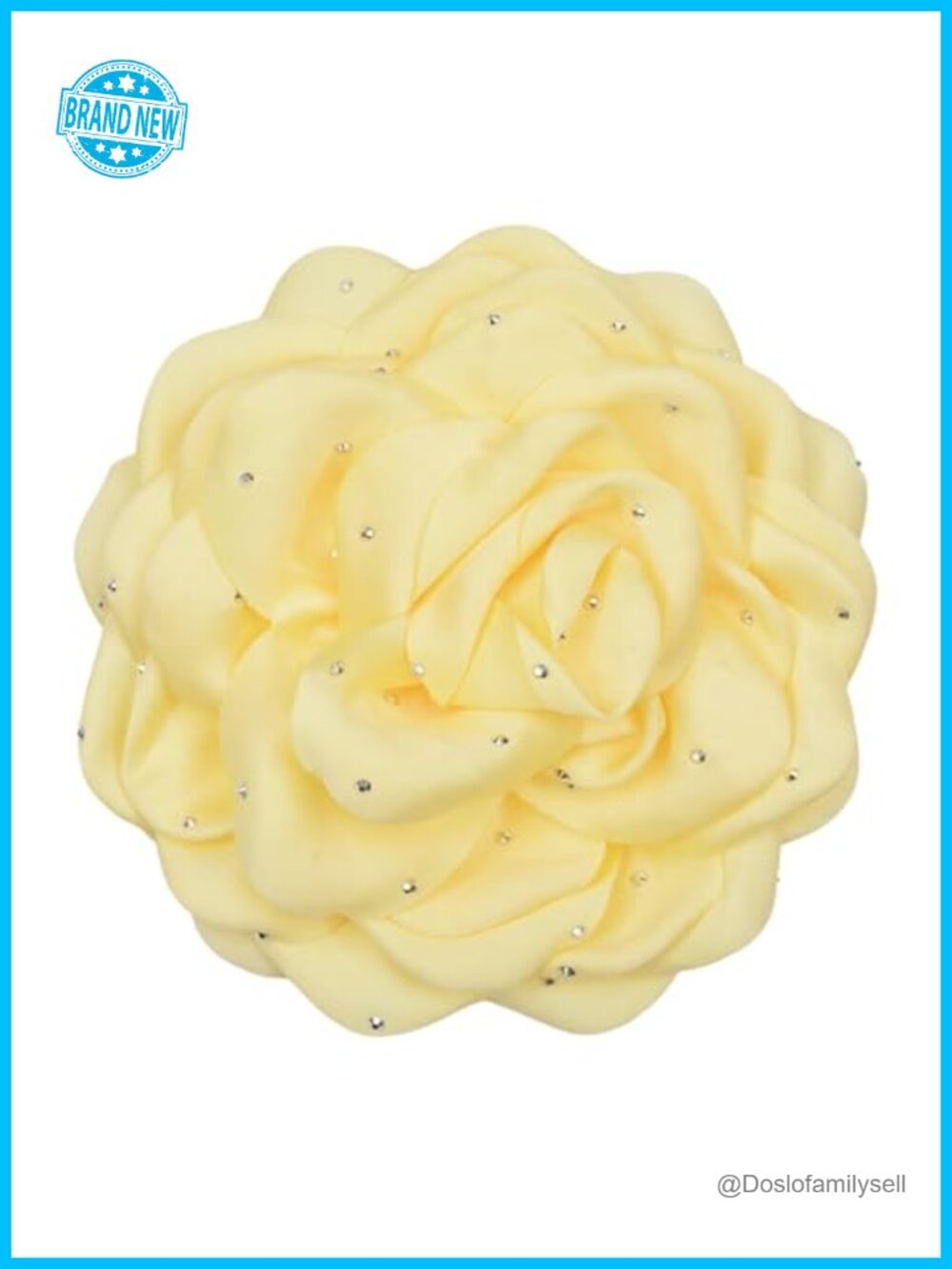 Rhinestone Rose Satin Fabric Flower Brooch Pin Hair Clip